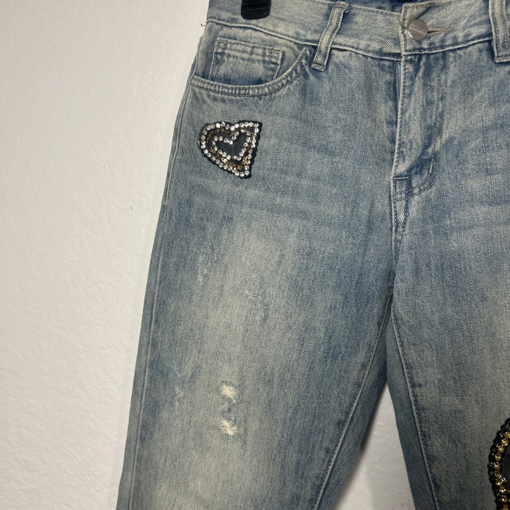 Sanctuary Light Wash Embellished Heart Love Patch Distressed Raw Women Jeans‎ 24 - Picture 4 of 14